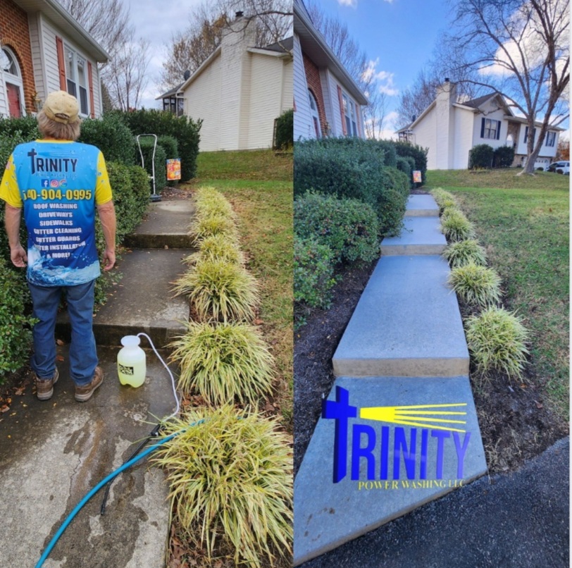 Trinity walkway cleaning: the original walkway on the left and the cleaned walkway on the right